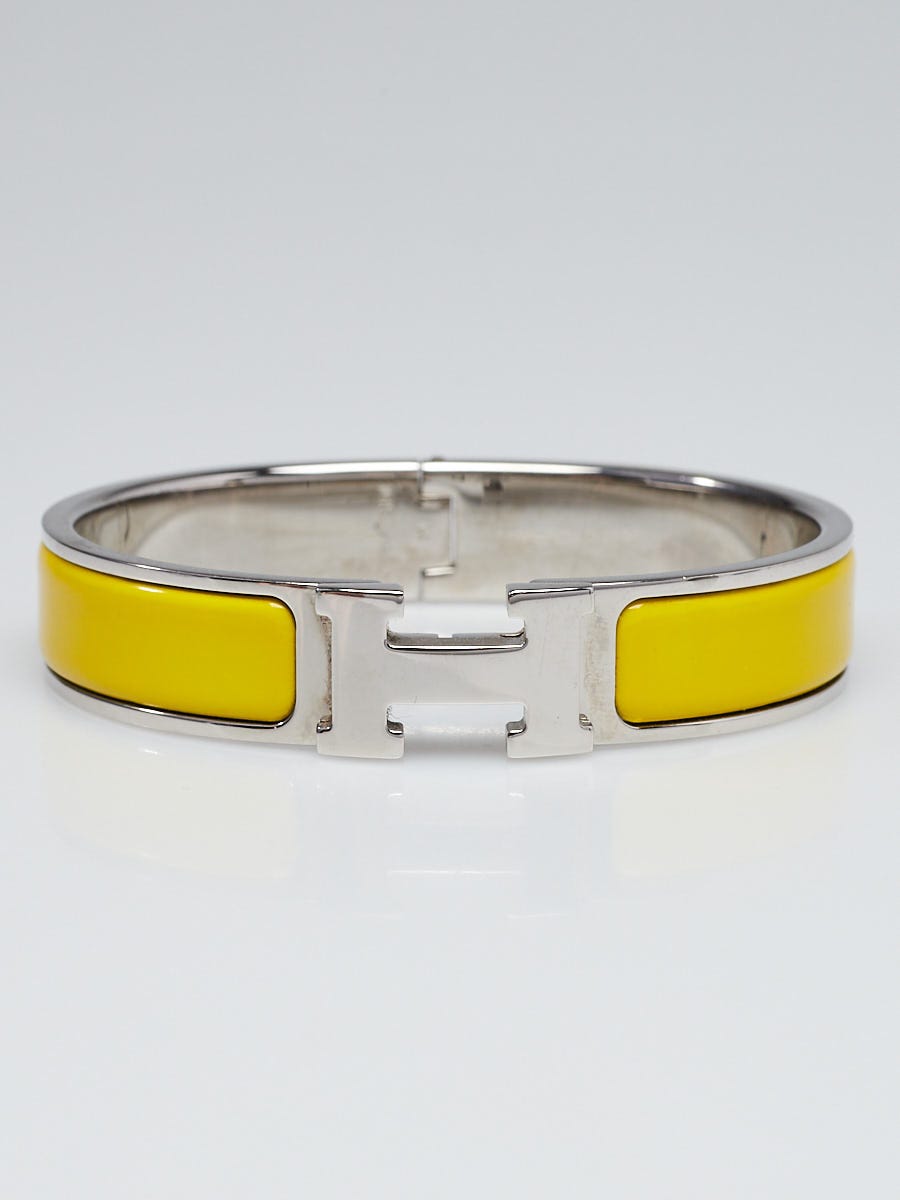 Hermes Jaune Enamel Palladium Plated Clic H PM Narrow Bracelet