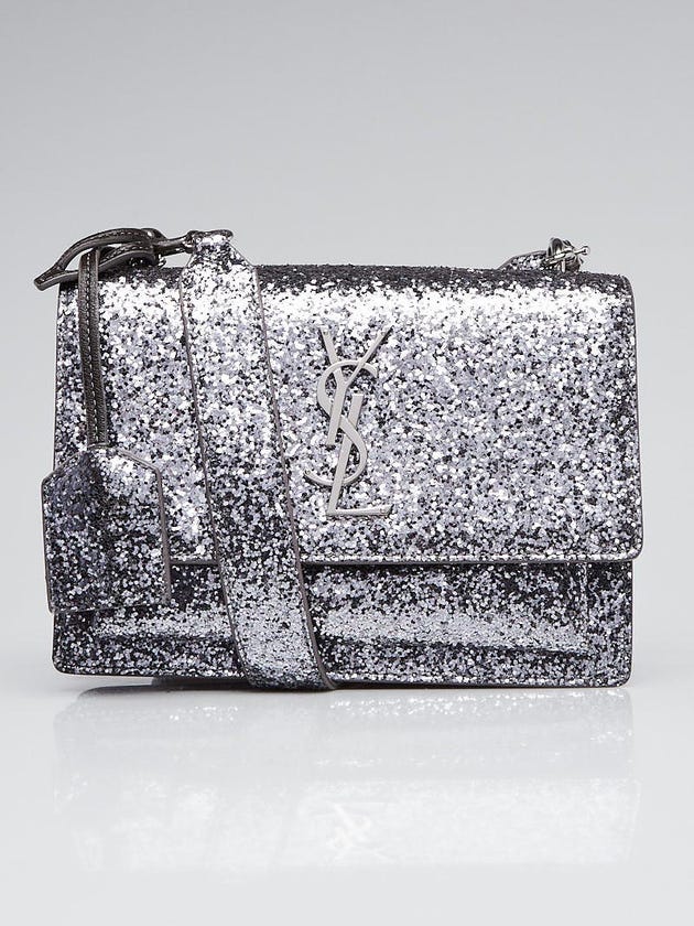 Yves Saint Laurent Silvertone Glitter Small Sunset Crossbody Bag