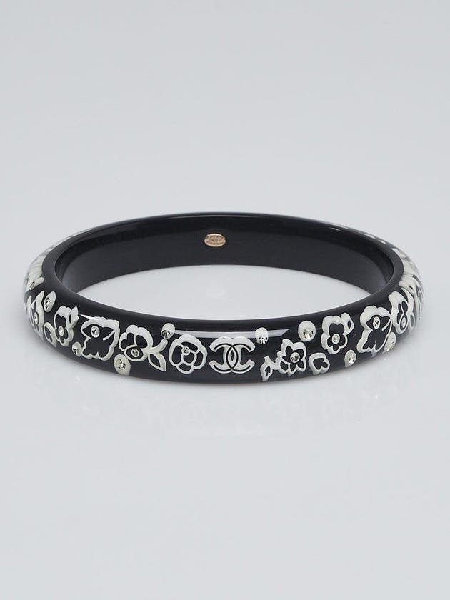 Chanel Black Resin and Crystal CC Logo Bangle Bracelet