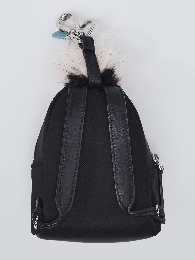 Fendi Black Leather and Nylon Monster Eyes Fur Key Chain and Bag 