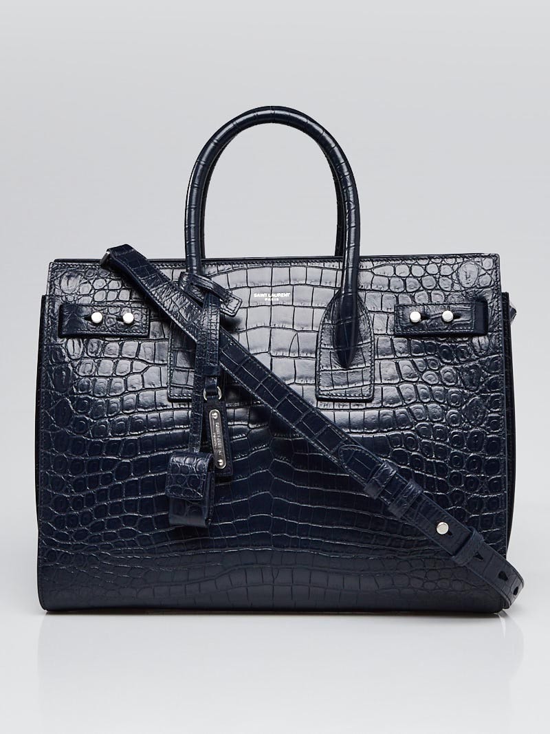 Yves Saint Laurent Navy Blue Crocodile Embossed Leather Small Sac de Jour  Bag - Yoogi's Closet