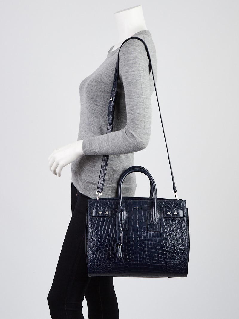 Yves Saint Laurent Navy Blue Crocodile Embossed Leather Small Sac de Jour  Bag - Yoogi's Closet