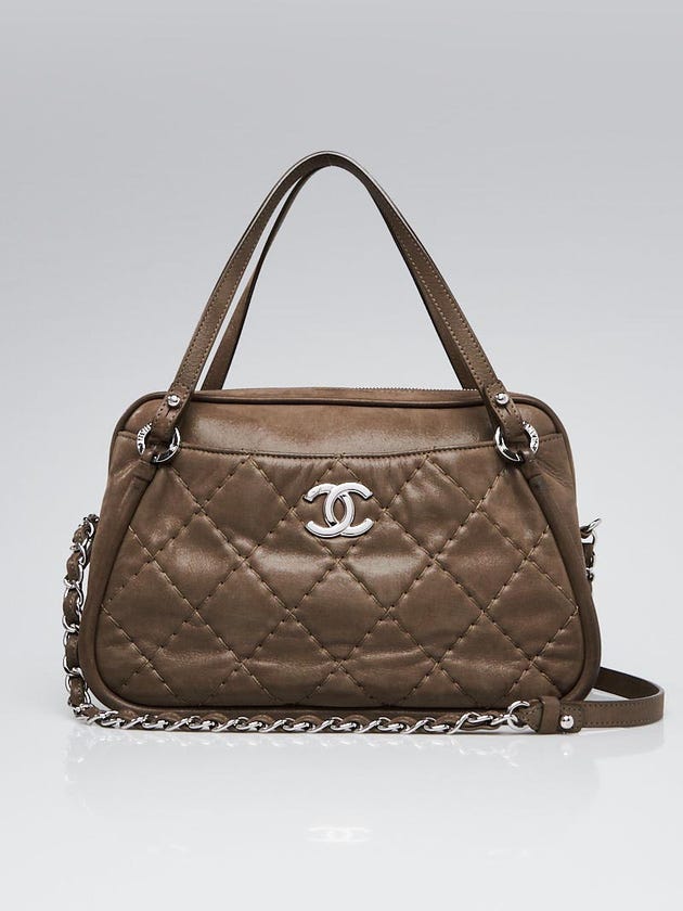 Chanel Taupe Quilted Iridescent Calfskin Leather Large Camera Bag