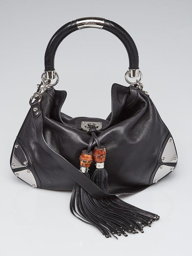 Gucci Black Leather Medium Babouska Indy Top Handle Bag