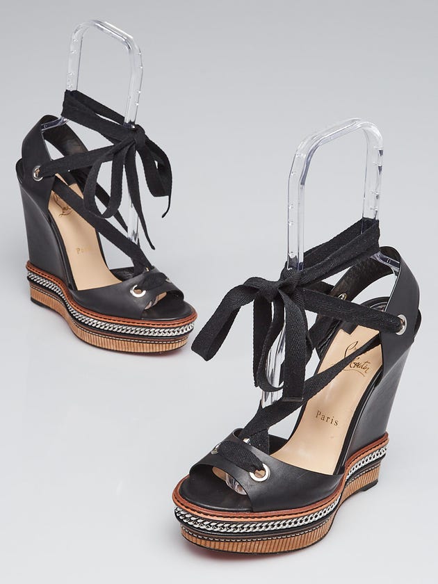 Christian Louboutin Black Calf Leather Tribuli 140 Platform Wedge Sandals Size 9.5/40