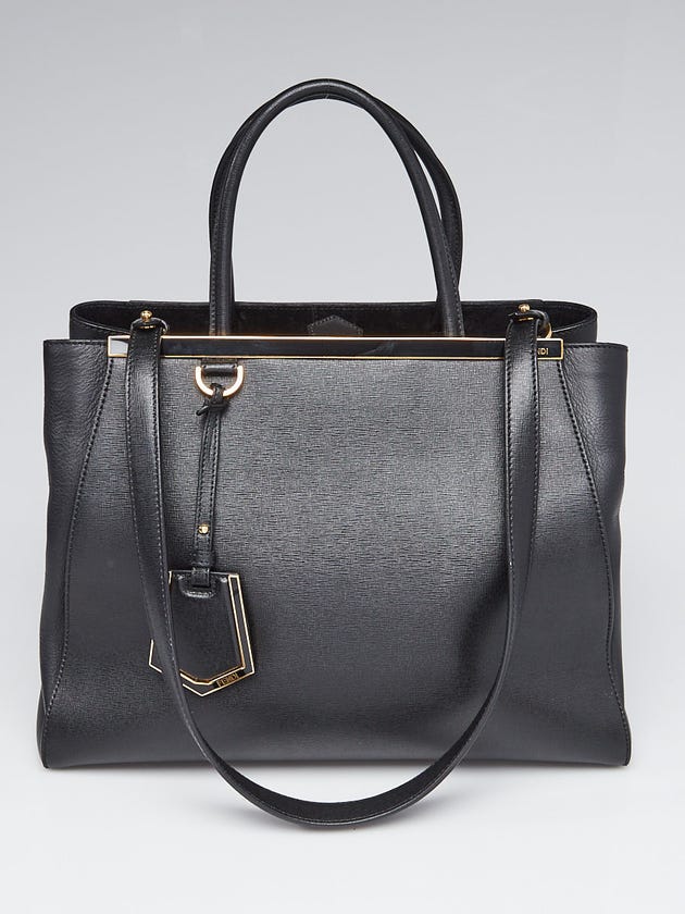 Fendi Black Vitello Leather Medium 2Jours Elite Tote Bag 8BH250