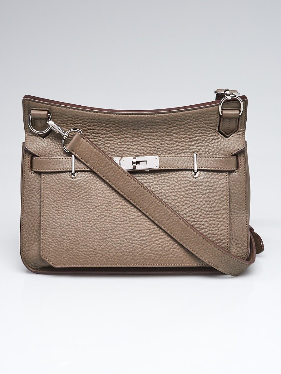 Hermes 26cm Etoupe Clemence Leather Palladium Plated Jypsiere Bag