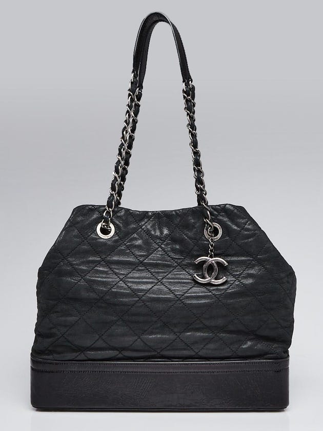 Chanel Black Quilted Iridescent Calfskin Leather VIP Grand Shopping Tote Bag