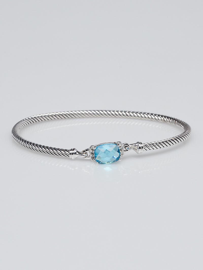 David Yurman 3mm Sterling Silver Blue Topaz and Diamond Petite Wheaton Bracelet