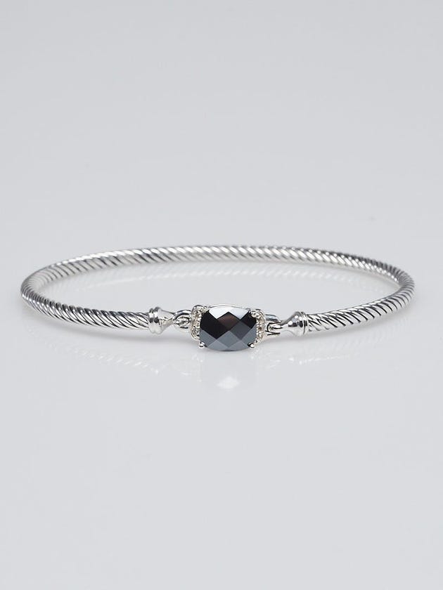 David Yurman 3mm Sterling Silver Hematite and Diamond Petite Wheaton Bracelet