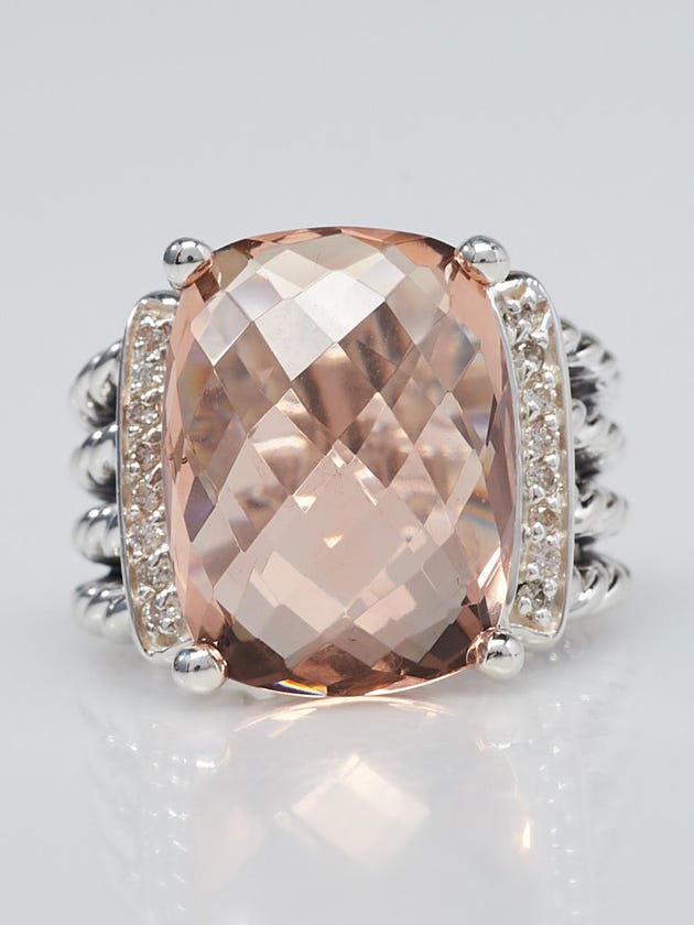 David Yurman 16x12mm Pink Morganite and Diamond Wheaton Ring Size 5.5
