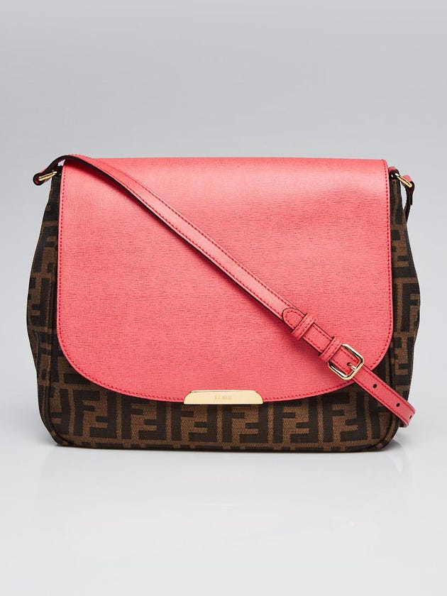 Fendi Pink Leather and Tobacco Zucca Print Canvas Messenger Bag 8BT215