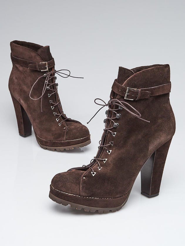 Alaïa Brown Suede Lace-Up High Heeled Ankle Boots Size 10/40.5