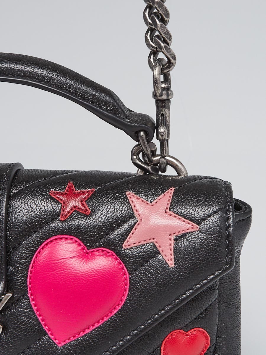 Saint Laurent Pink Chevron Monogram Small Love Heart Chain Bag