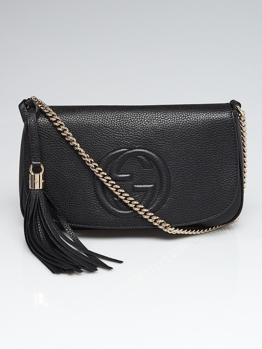 Gucci Black Pebbled Leather Soho Chain Flap Bag - Yoogi's Closet