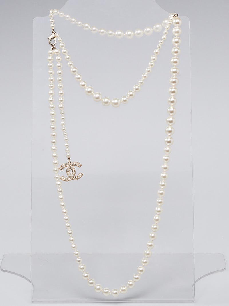 Chanel Glass Pearl Double CC Long Necklace / Belt