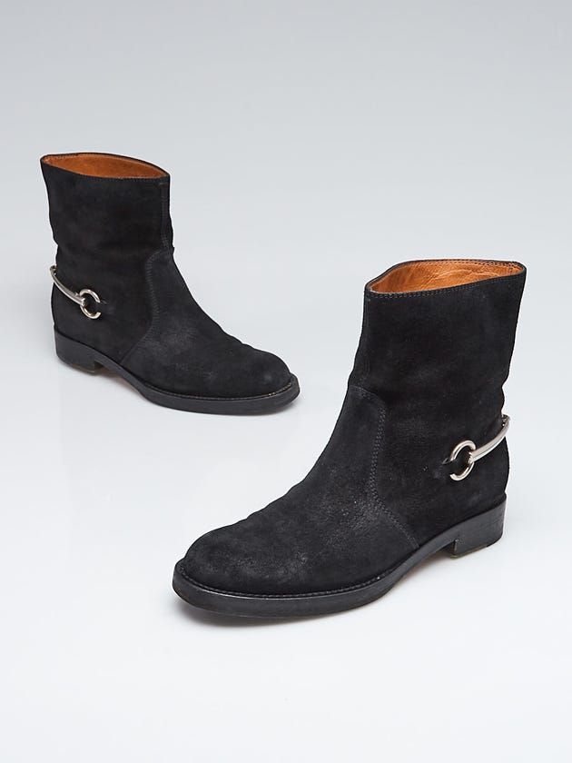 Gucci Black Suede Horsebit Ankle Flat Boots Size 6/36.5