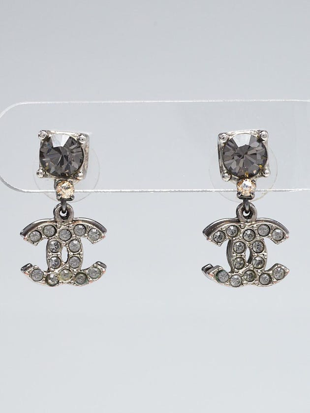 Chanel Silvertone Metal and Crystal Drop CC Earrings