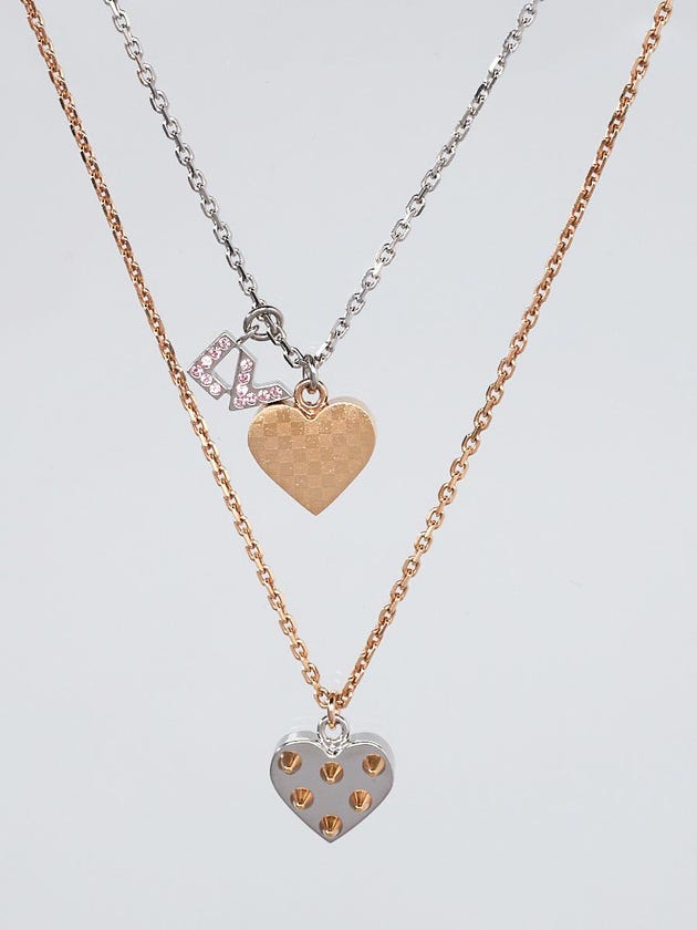 Louis Vuitton Silvertone and Goldtone Metal and Crystal Spikey Valentine Necklace Set