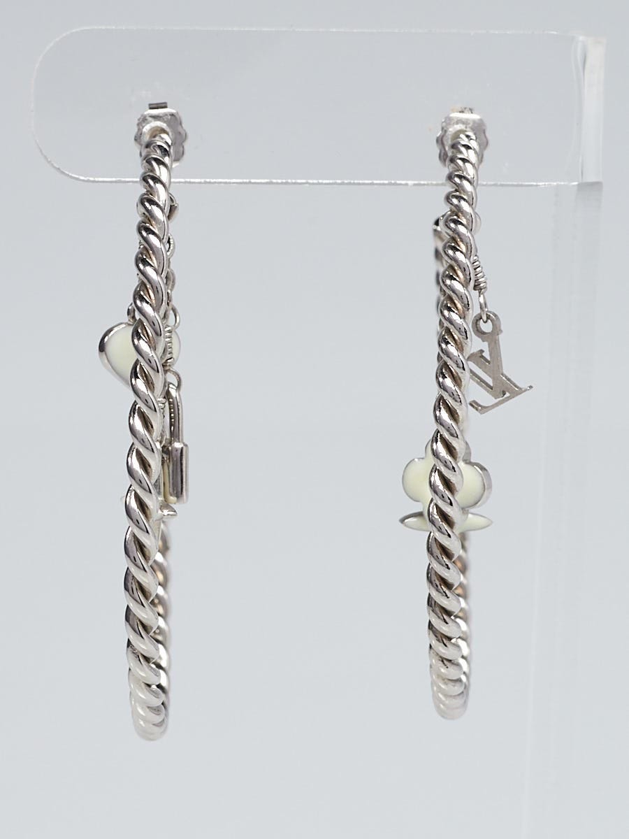 Louis Vuitton Silvertone/White Monogram Sweet Large Hoop Earrings