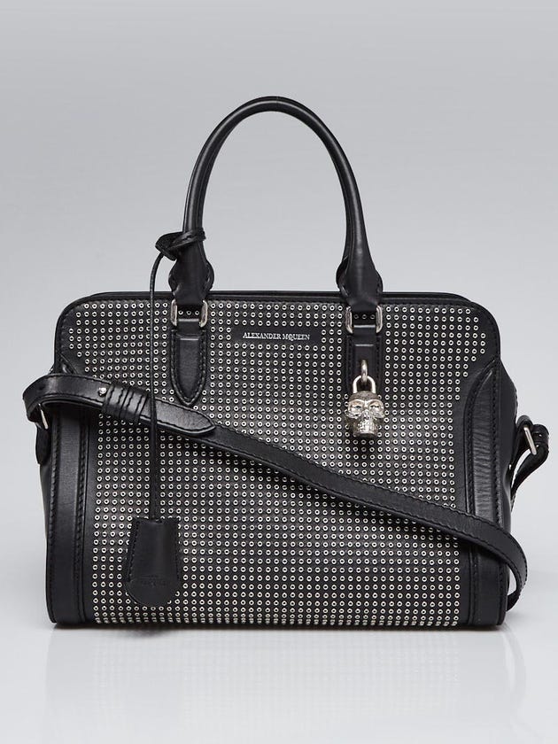 Alexander McQueen Black Leather Studded Small Skull Padlock Zip Tote Bag