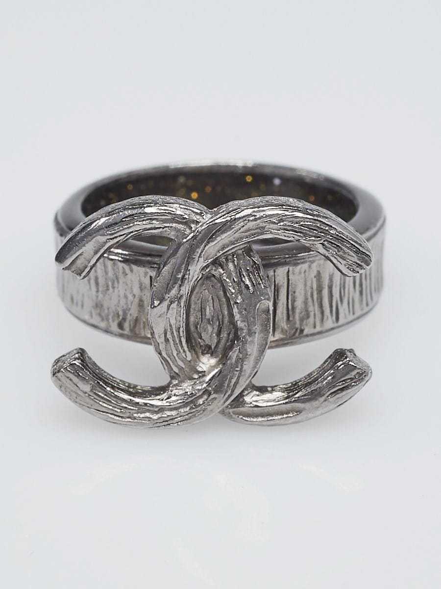 Chanel Textured Silvertone and CC Ring Size 6