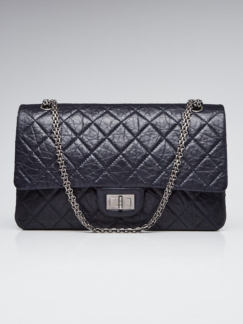 Chanel Navy Blue 2.55 Reissue Quilted Classic Calfskin Leather 227 Jumbo Flap Bag