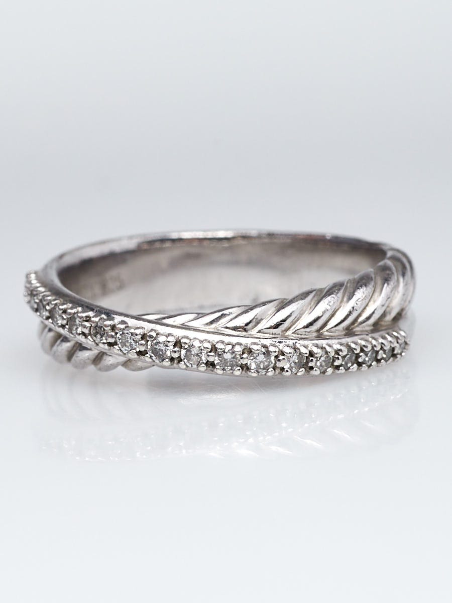 David Yurman Sterling Silver and Diamond Crossover Ring Size 7