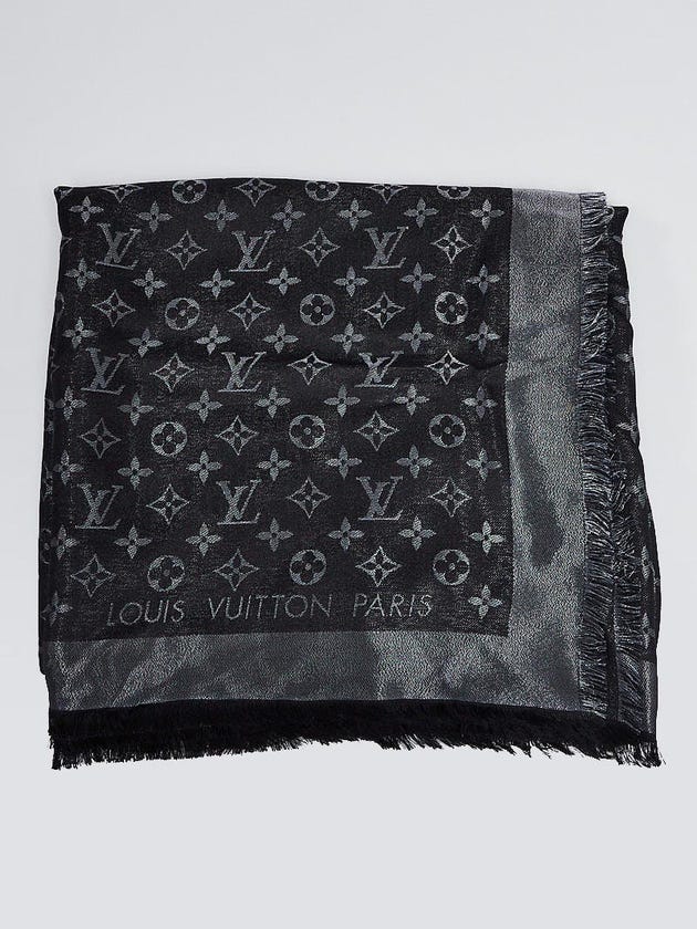 Louis Vuitton Black Monogram Silk Blend Shine Shawl Scarf