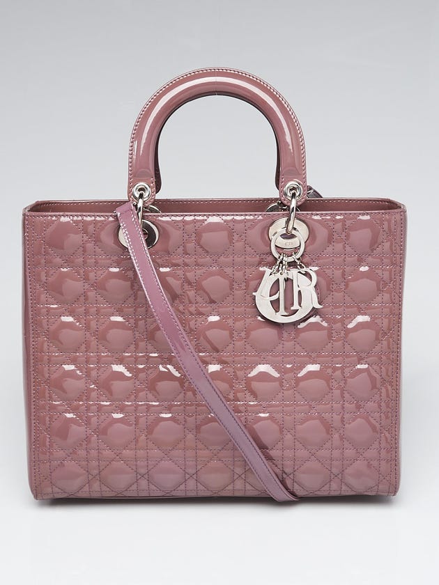 Christian Dior Mauve Quilted Cannage Patent Leather Large Lady Dior Bag