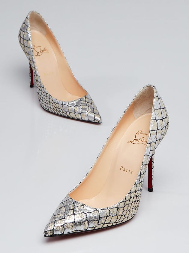Christian Louboutin Silver Snake Print Lurex Decollete 554 100 Pumps Size 6.5/37