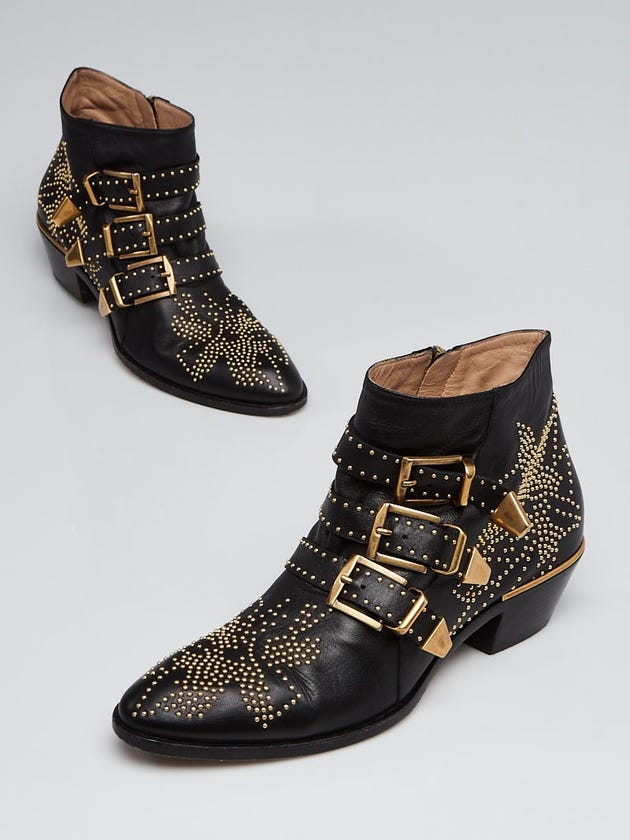 Chloe Black Leather Studded Suzanna Ankle Boots Size 8/38.5