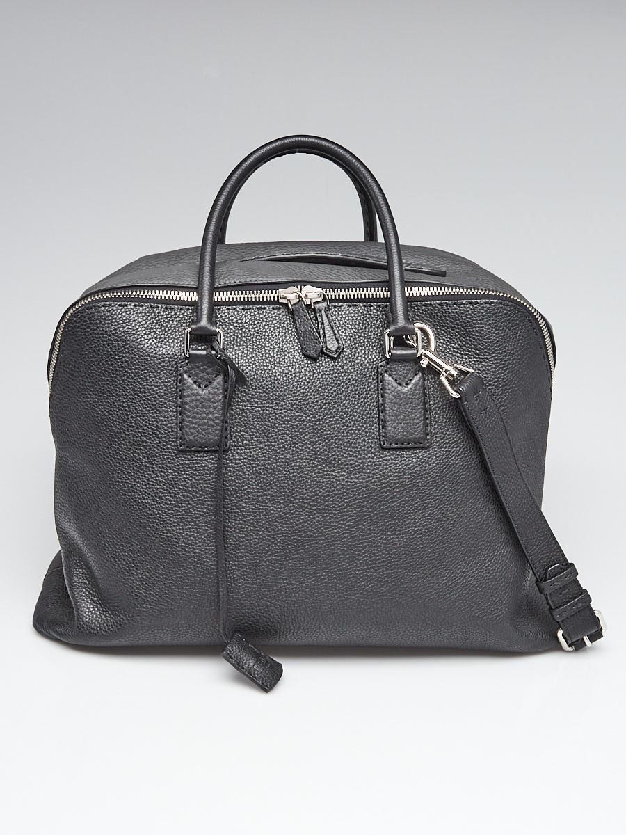 Fendi Black and Grey Pebbled Leather Large Bowler Bag 7VS104