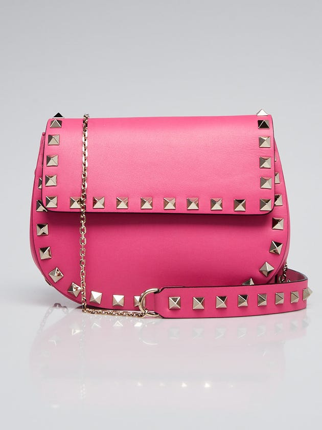 Valentino Fuchsia Leather Rockstud Saddle Crossbody Bag