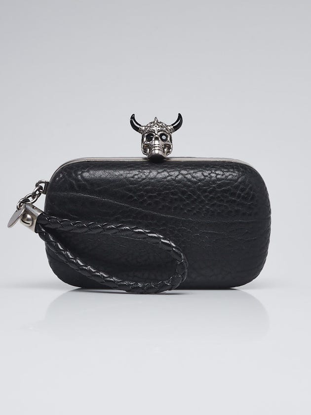 Alexander McQueen Black Bull Leather Viking Skull Box Clutch Bag