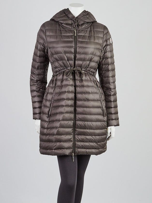 Moncler Grey Quilted Nylon Packable Barbel Down Coat Size 3/L