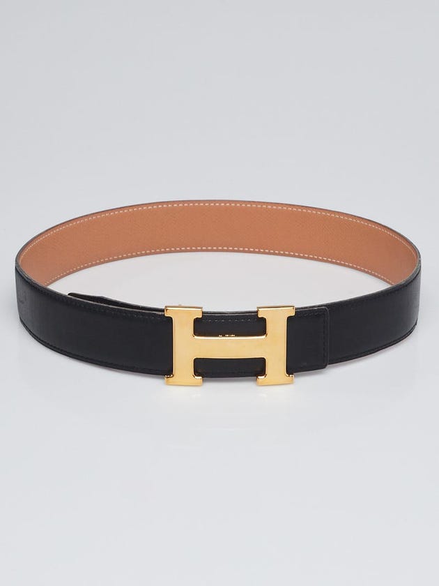 Hermes 32mm Black Box /Natural Courchevel Leather Gold Plated Constance H Belt Size 65