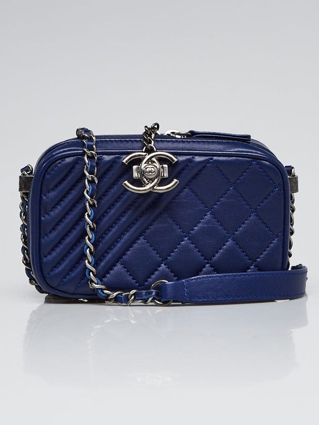 Chanel Blue Quilted/Chevron Leather Small Camera Bag