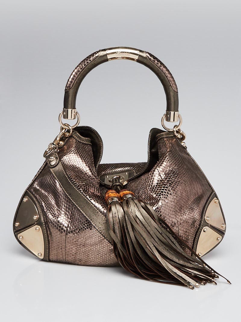 Gucci Snakeskin Medium Indy Top Handle Hobo Bag Gold