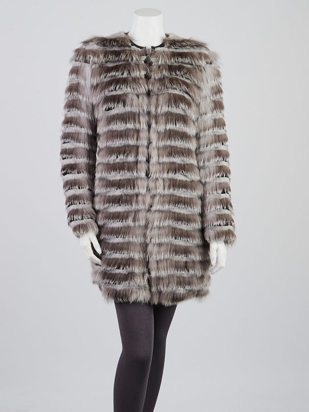 Burberry Mid Grey Striped Fox/Mink/Rabbit Fur Coat Size 2/ITA36
