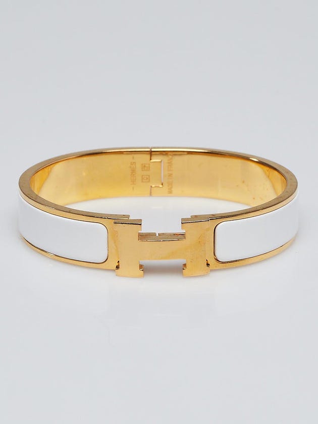 Hermes White Enamel Gold Plated Clic-Clac H PM Narrow Bracelet