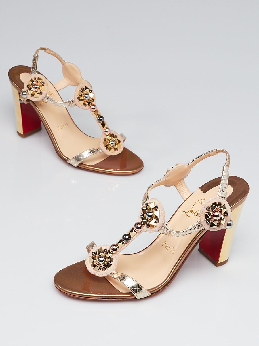 Christian Louboutin Gold Leather Kaleitop Spike T Strap 85 Sandals