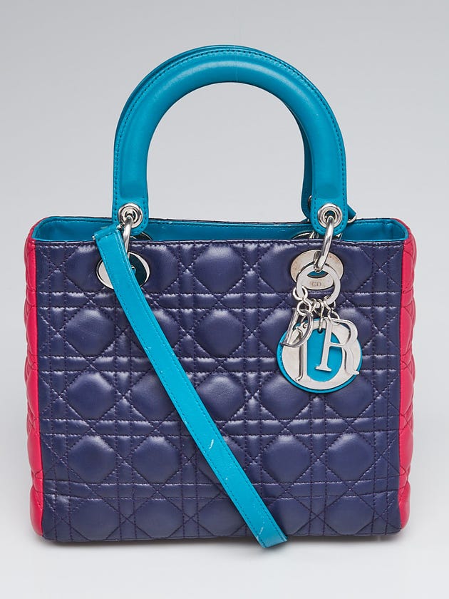 Christian Dior Multicolor Cannage Quilted Lambskin Leather Medium Lady Dior Bag