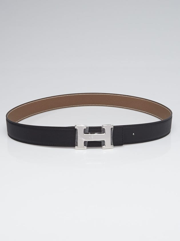 Hermes 32mm Black Box/Etoupe Epsom Leather Palladium Plated Constance H Belt Size 95