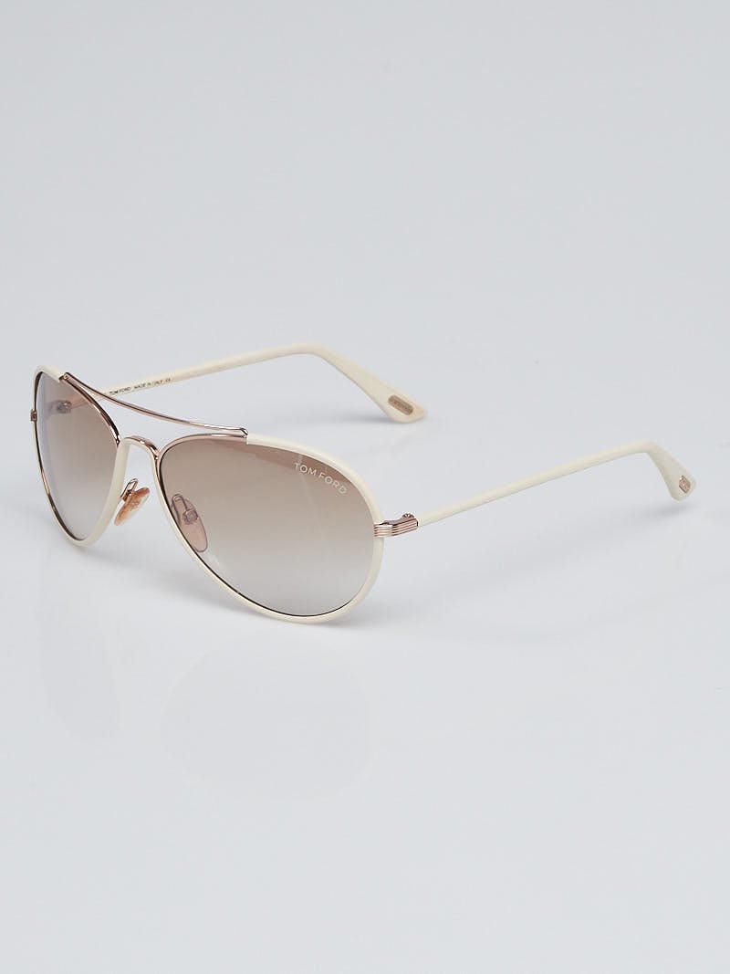 Tom Ford White Leather Shelby Aviator Sunglasses TF36 - Yoogi's Closet