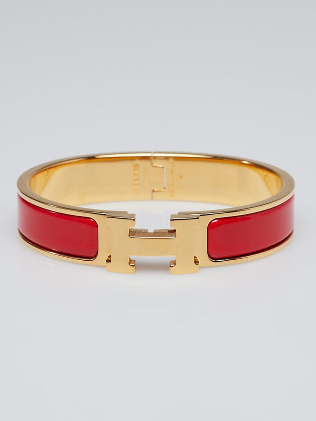 Hermes Dark Orange Enamel Gold Plated Clic H PM Narrow Bracelet