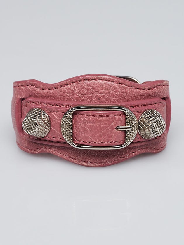 Balenciaga Pink Lambskin Leather Arena Giant Silver Bracelet