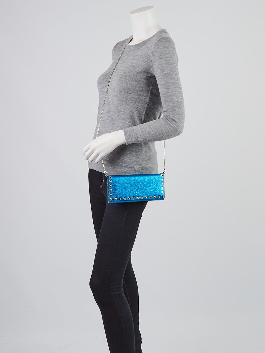 Valentino Blue Metallic Leather Rockstud Mini Crossbody