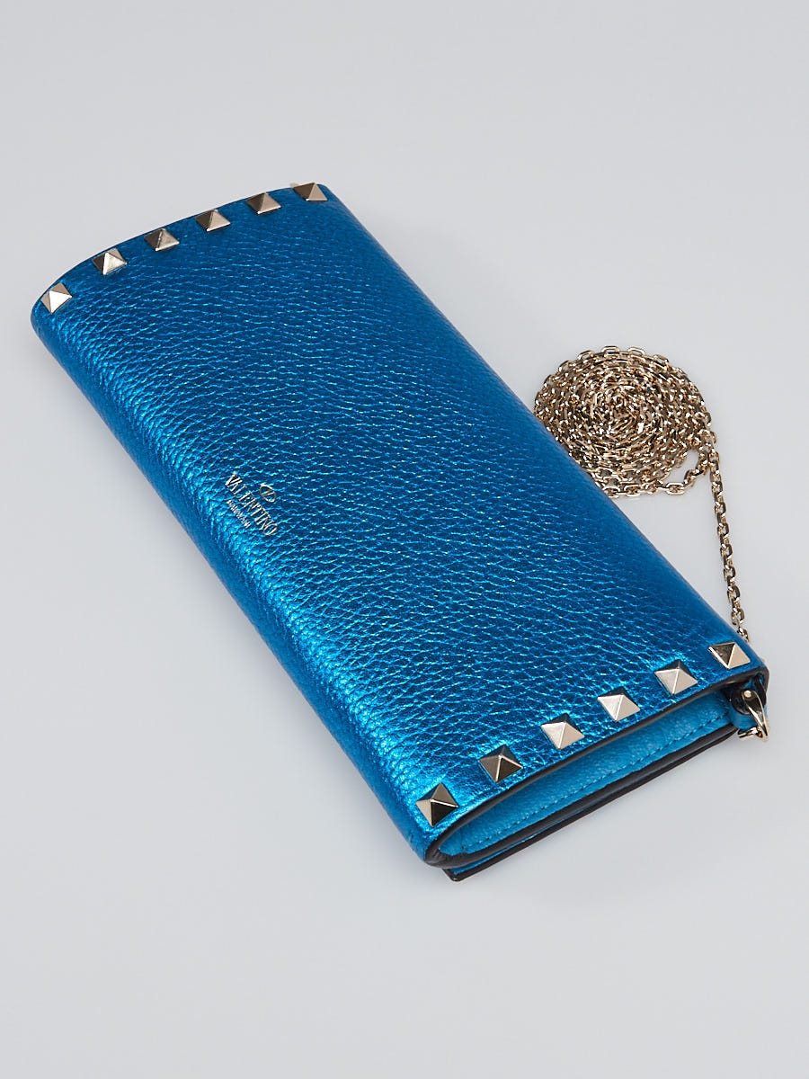 Blue Valentino Rockstud Envelope Wallet on Chain Crossbody Bag