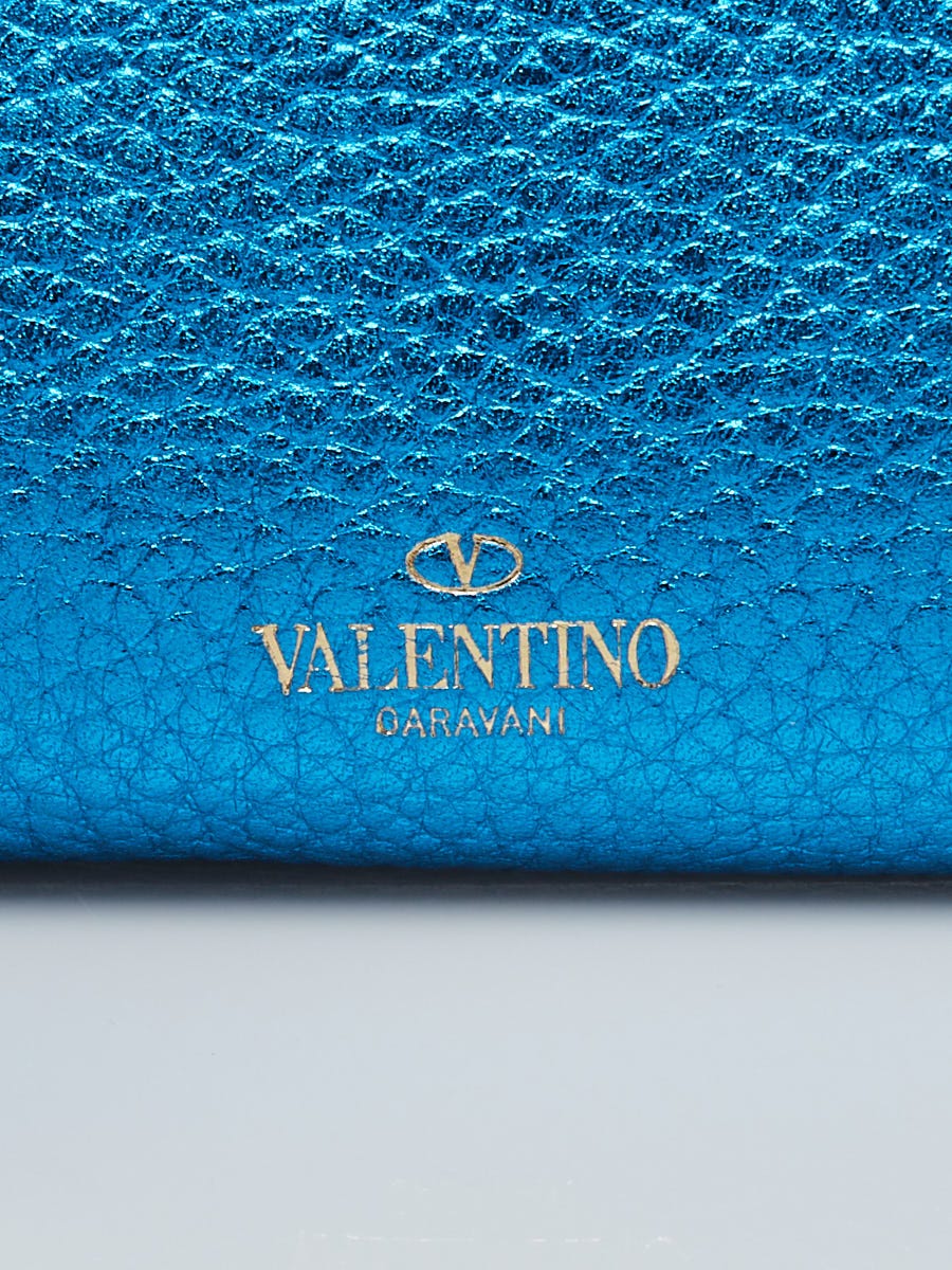 Valentino Blue Metallic Leather Rockstud Mini Crossbody Wallet on